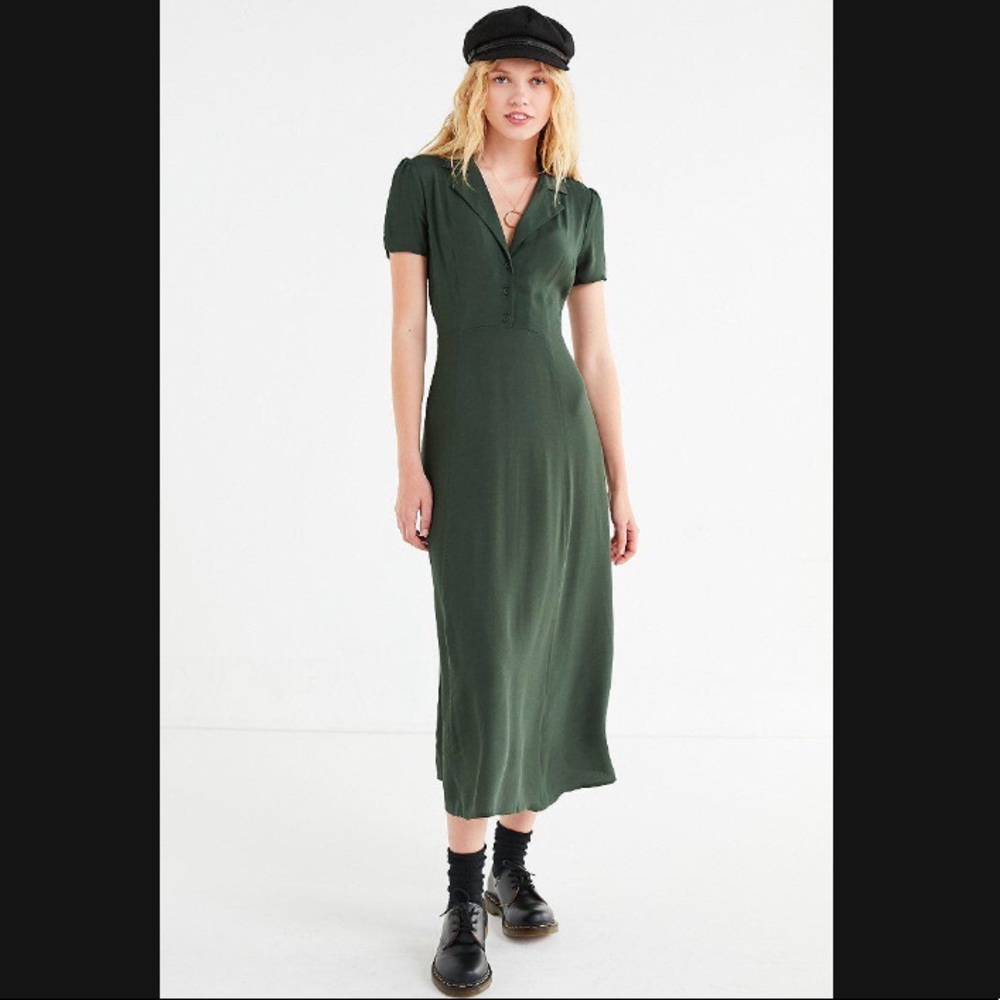 UO Green Charlotte Button-down Midi Shirt Dress